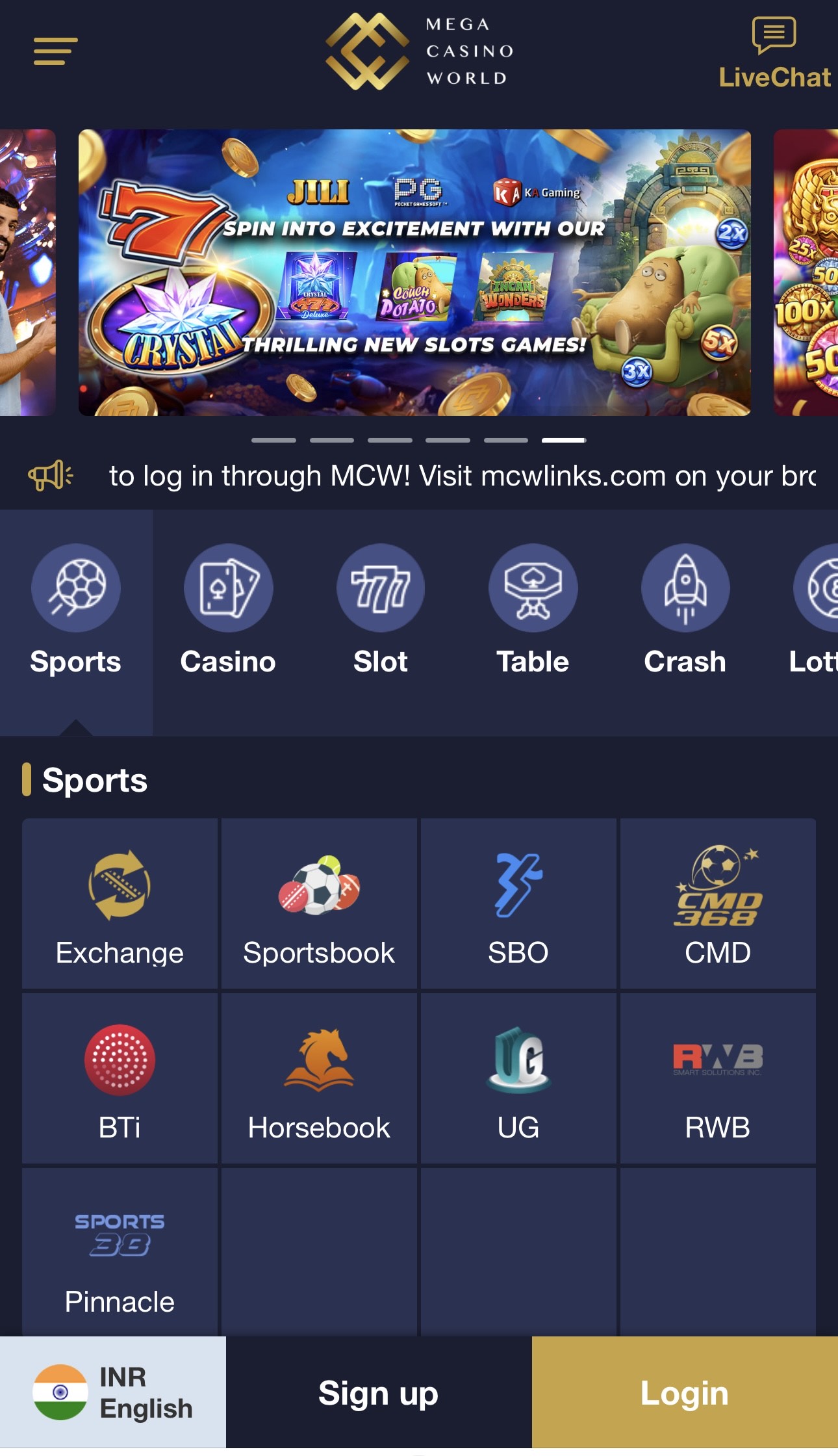 MCW Casino (Mega Casino World) for players in India.